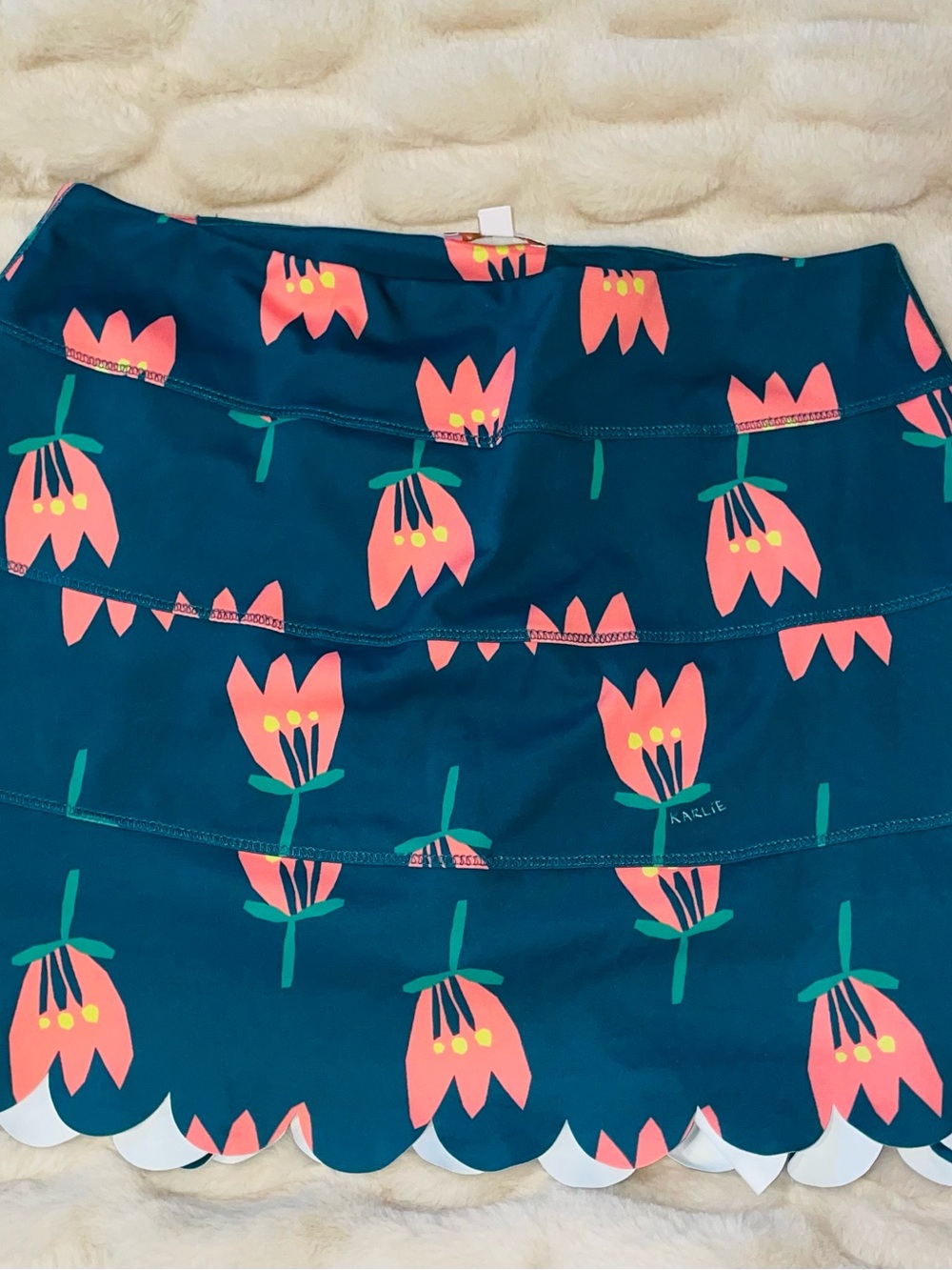 KARLIE Teal Floral Scallop Hem Skort with Pink Tulip Print - Picture 5 of 5
